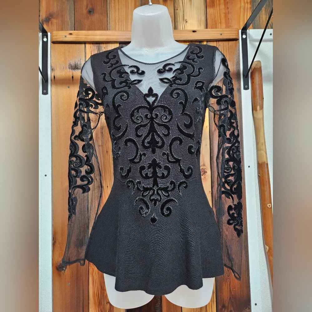 INC International Concepts Black Sheer Lace Top
